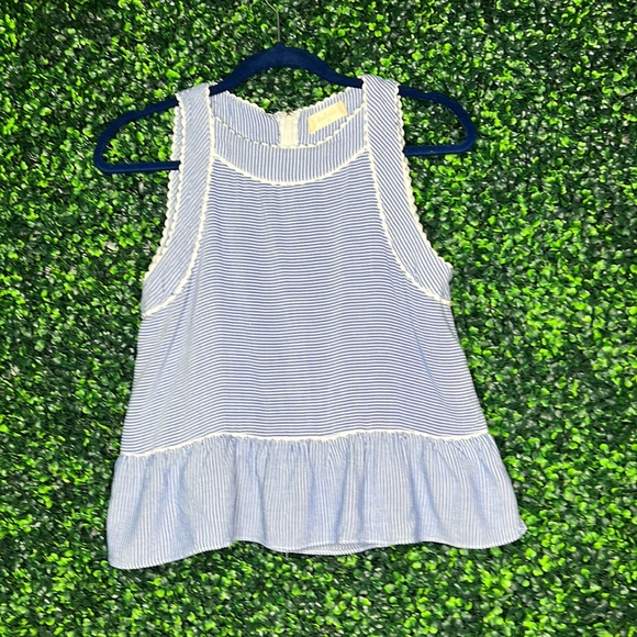 Altar’d State Light Blue Striped Peplum Top ~ Women's S Ruffles Sleeveless Lace - Picture 3 of 6